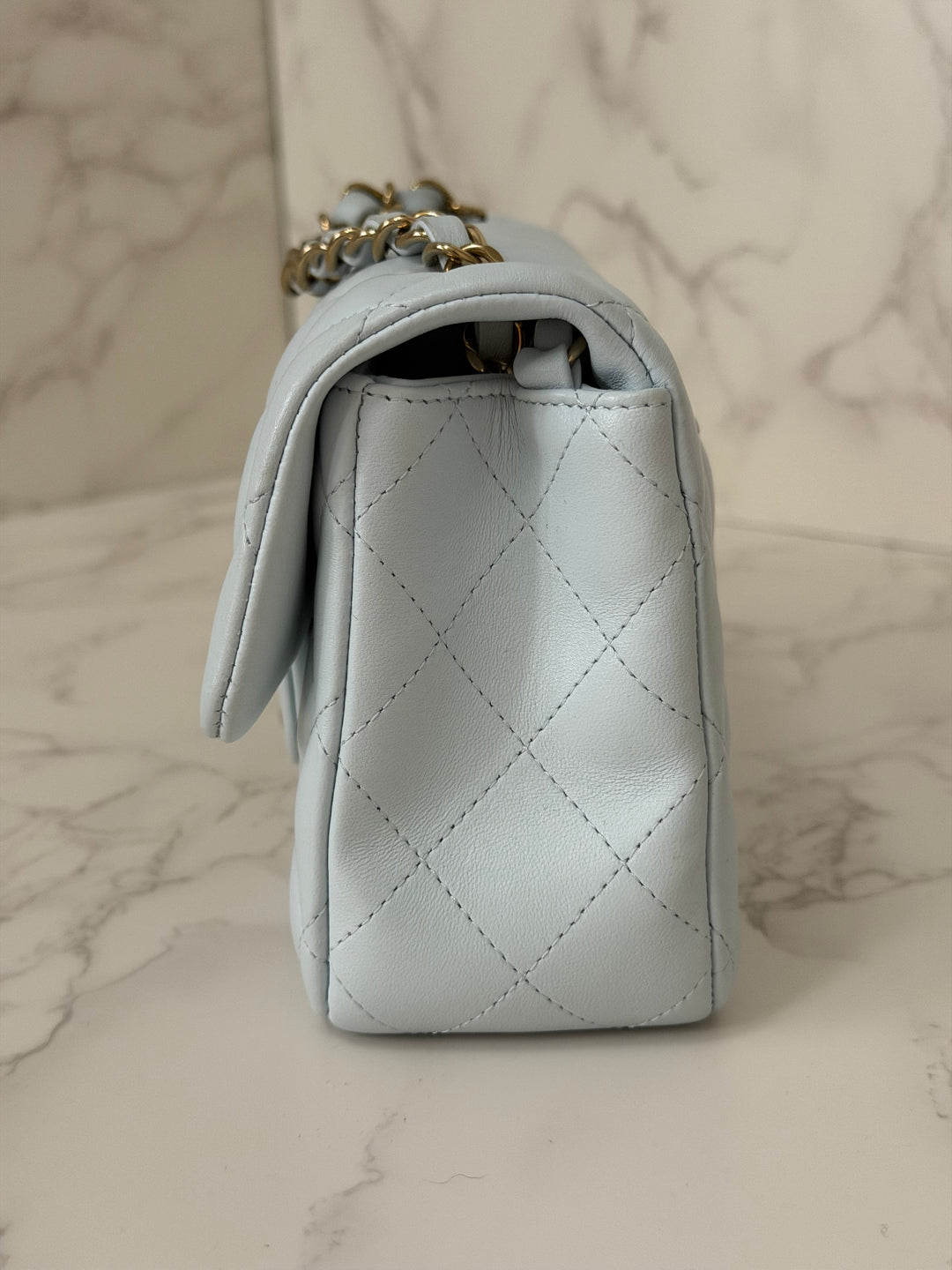 CHANEL 25S collection 2025 Light Baby Blue Lambskin LGHW Mini Rectangular Flap Bag