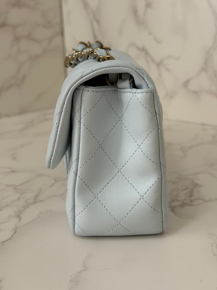 CHANEL 25S collection 2025 Light Baby Blue Lambskin LGHW Mini Rectangular Flap Bag