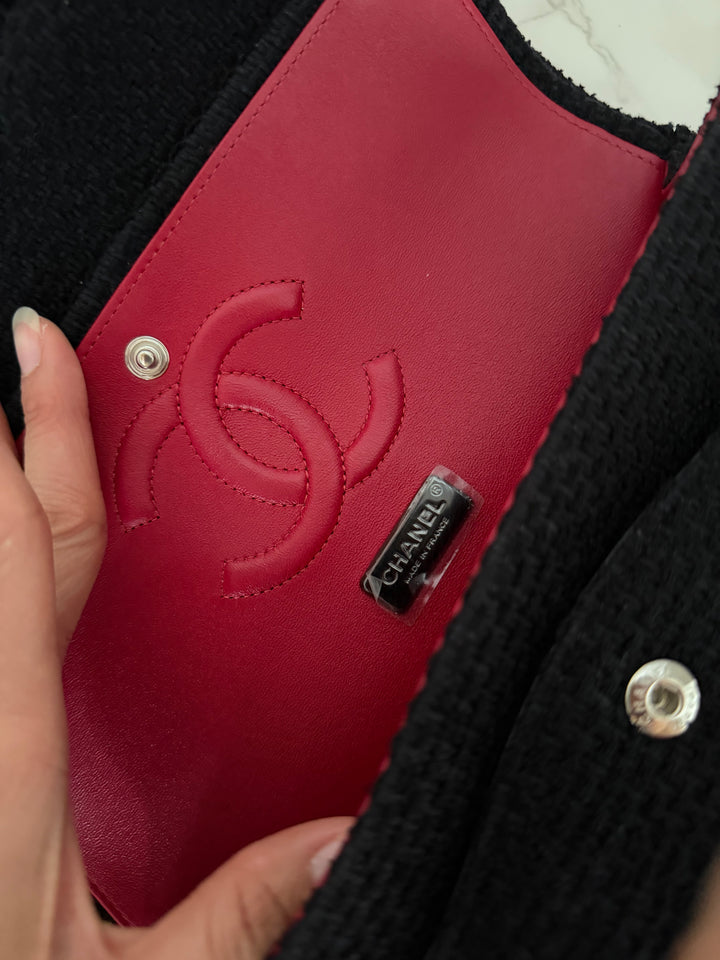 CHANEL 23C 2023 Embroidered Flower Tweed Medium Classic Flap Bag