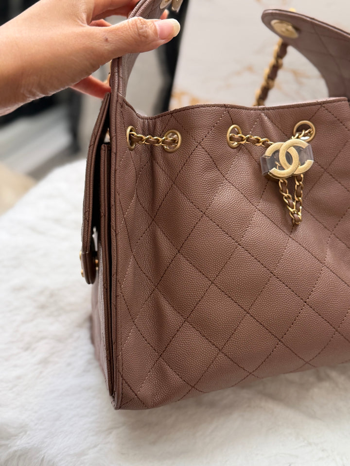 CHANEL 26P collection Brown Caviar 25 Hobo Bag Aged GHW Size SMALL