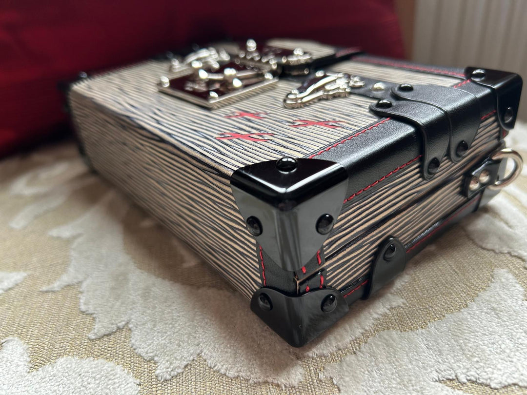 LOUIS VUITTON Red White and Black Leather Trunk Petite Malle with Silver Hardware 2015