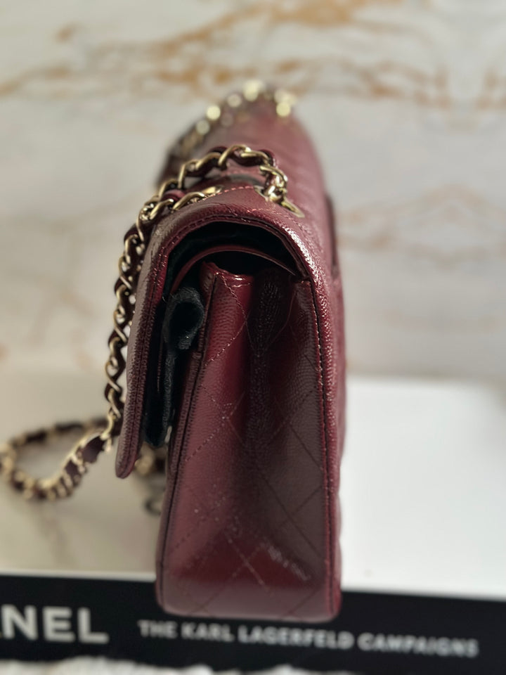 CHANEL 21B Collection Burgundy Caviar LGHW Medium M/L Timeless Classic Double Flap Bag 11.12
