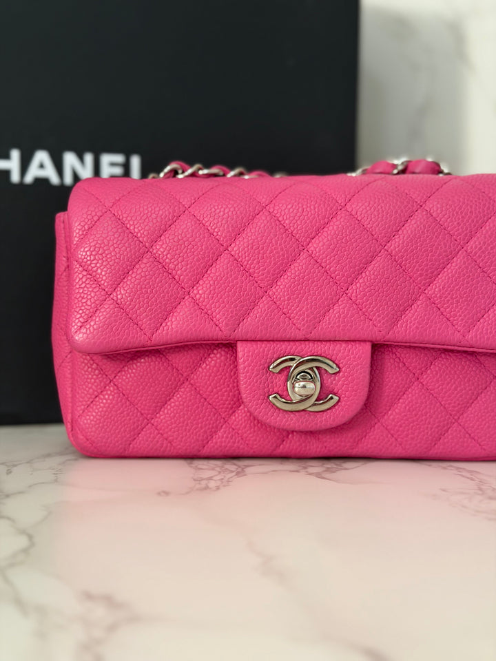 CHANEL series 17 2012/2013 Suede Hot Pink Caviar SHW Mini Rectangular Flap Bag