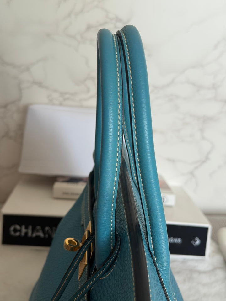 HERMÈS Bleu Jean Togo Leather GHW Birkin 30 Stamp H in Sq 2004