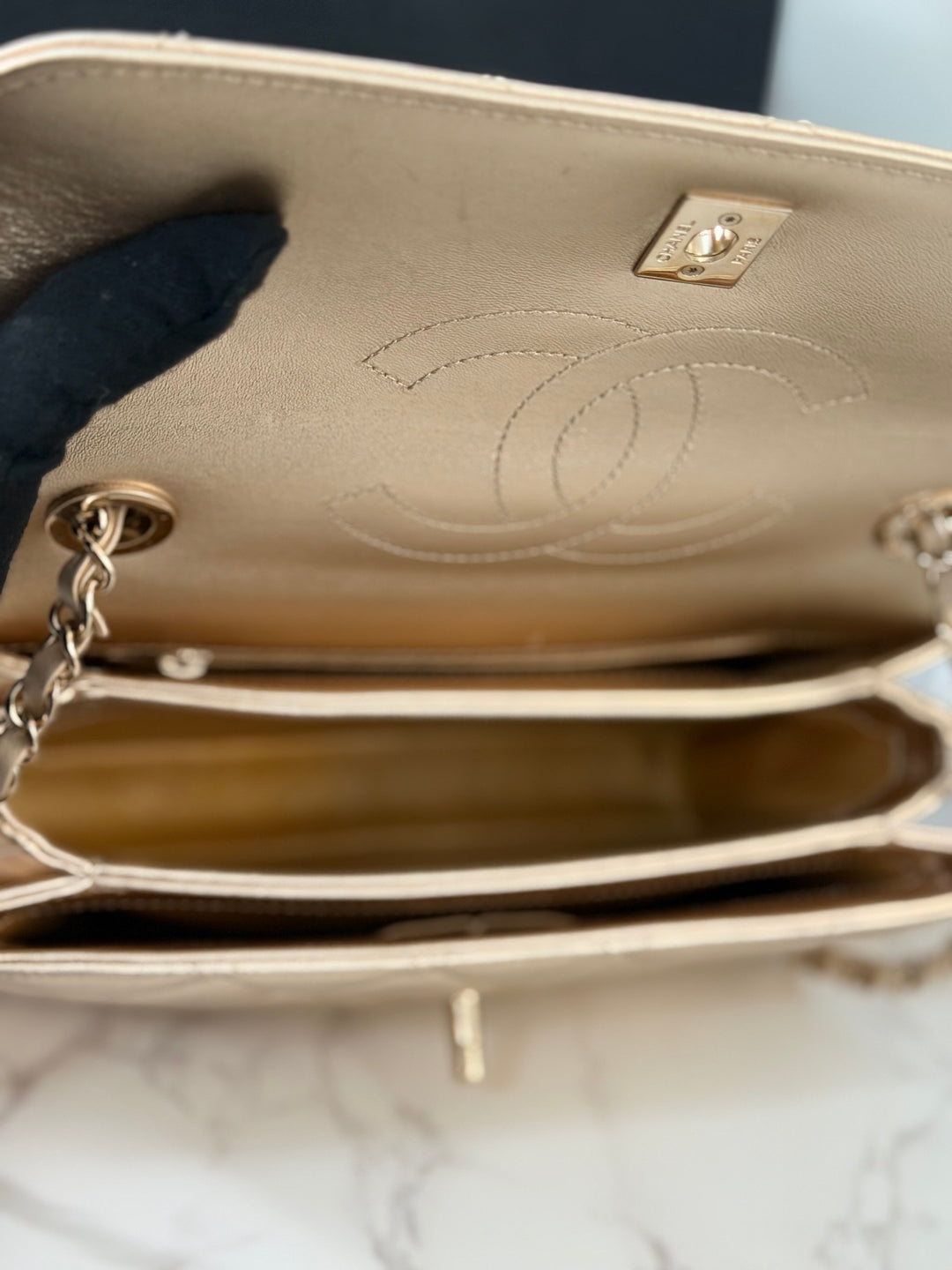 CHANEL series 30 Metallic Gold Lambskin LGHW Trendy CC top Handle Bag with non detachable Strap size SMALL 2020