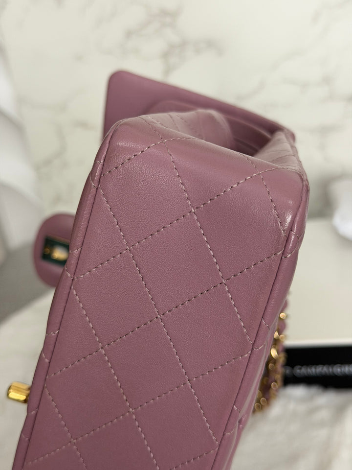 CHANEL series 21 Mauve Pink Purple Lambskin LGHW Medium ML Timeless Classic Double Flap Bag 2015
