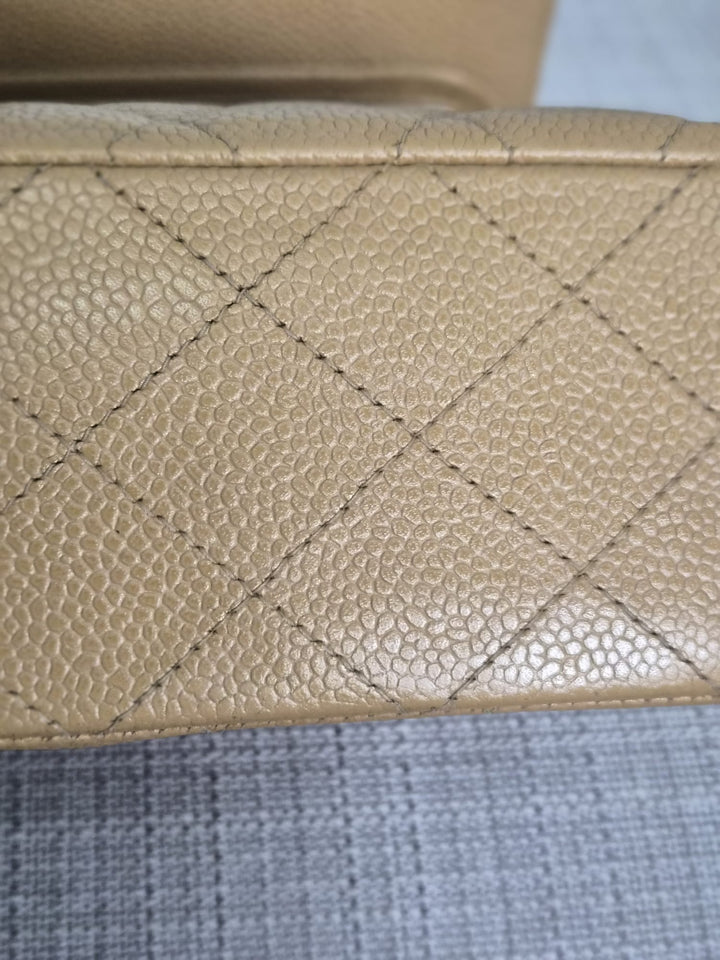 CHANEL Series 9 Vintage Dark Beige Caviar 24K GHW Medium Timeless Classic Double Flap Bag