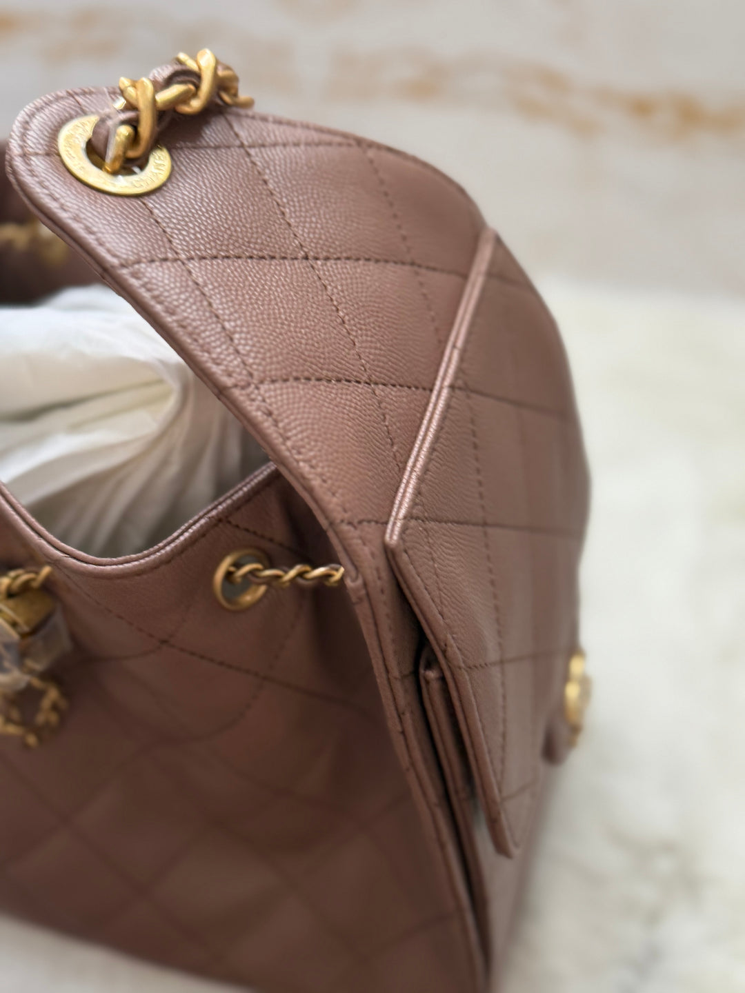 CHANEL 26P collection Brown Caviar 25 Hobo Bag Aged GHW Size SMALL