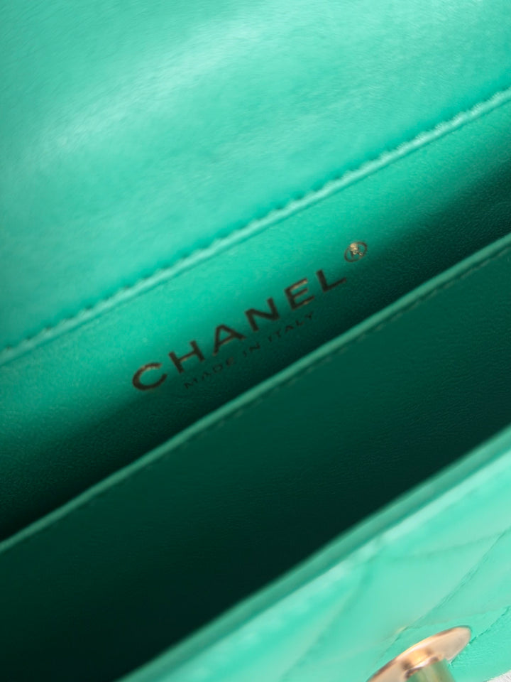 CHANEL series 21 Green Lambskin Brushed GHW Extra Mini Flap Bag 7.5 inches (discontinued line)