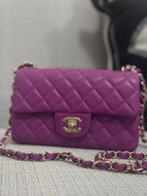 Load image into Gallery viewer, Chanel 21C 2021 Cruise Collection Purple Lambskin Champagne GHW Mini rectangular flap bag
