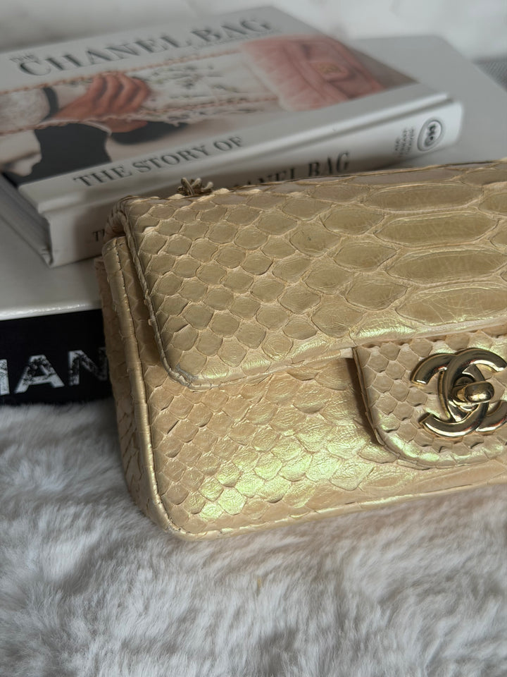 CHANEL series 20 Iridescent Ivory Llizard Exotic skin Extra Mini Rectangular Flap Bag LGHW