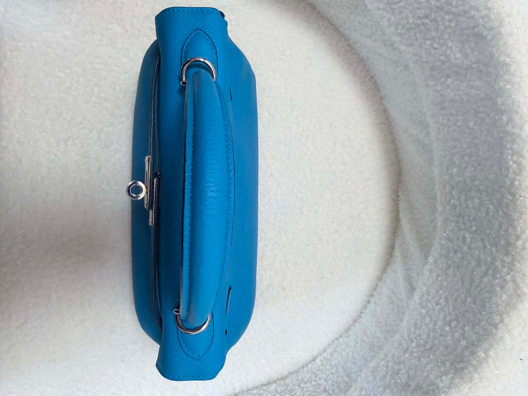 HERMÈS Bleu Zanzibar Togo Leather PHW Kelly 25 Stamp A 2018