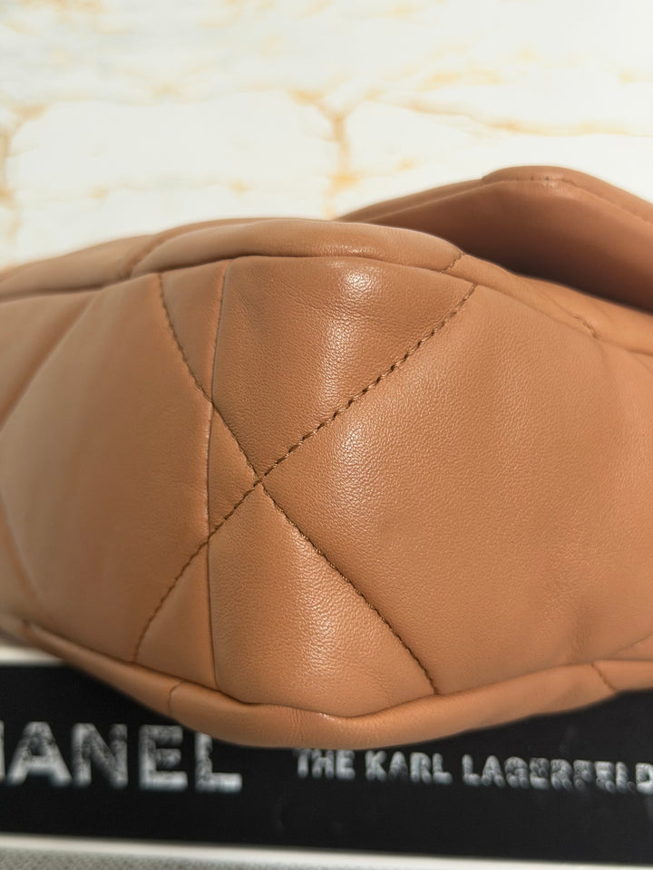 CHANEL Caramel Brown Lambskin Mixed Hardware 19 Flap Bag size SMALL 2022