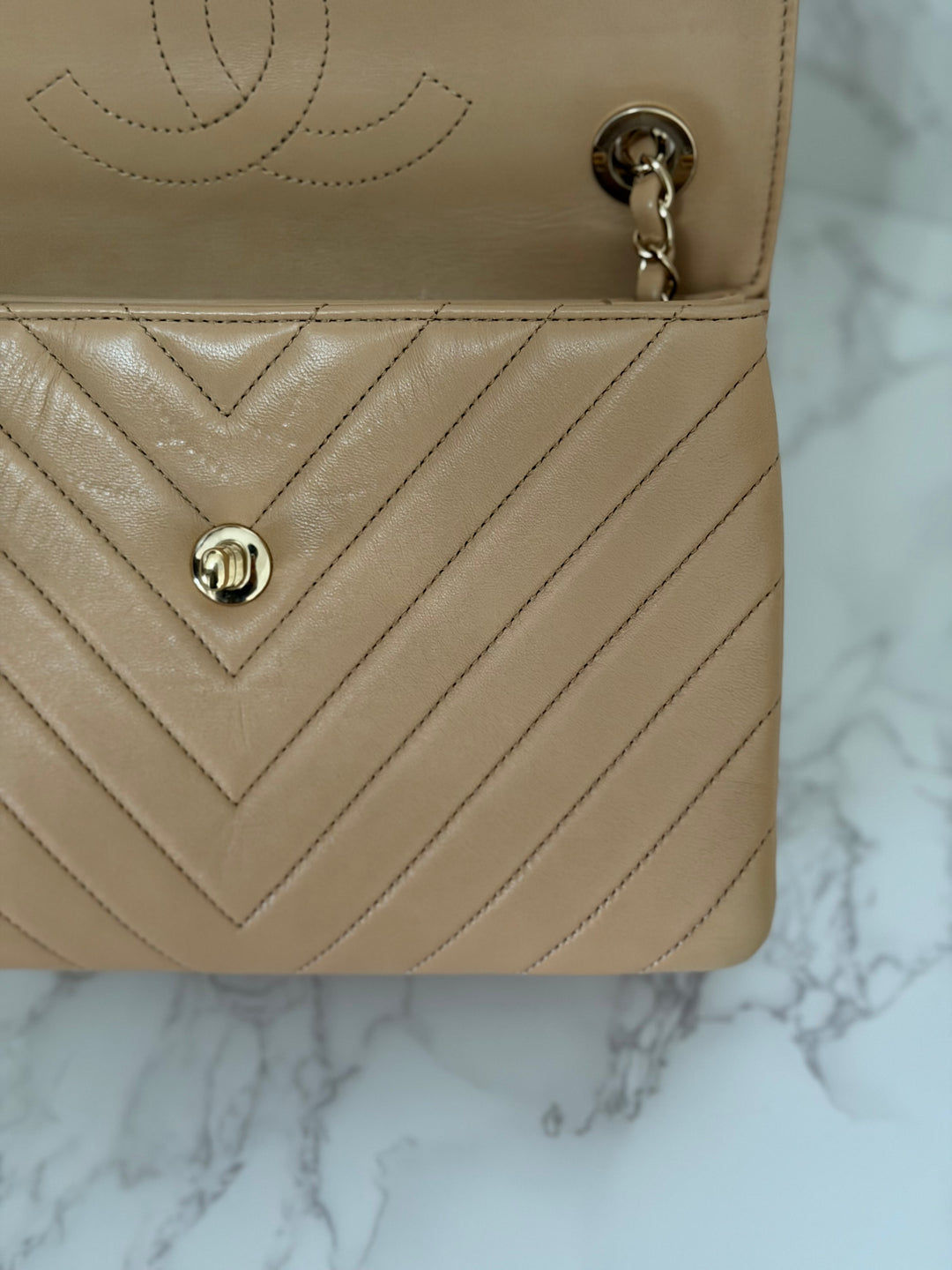 CHANEL series 27 2018 Dark Beige Lambskin LGHW Trendy CC Flap Bag size Small with Top Handle and detachable strap