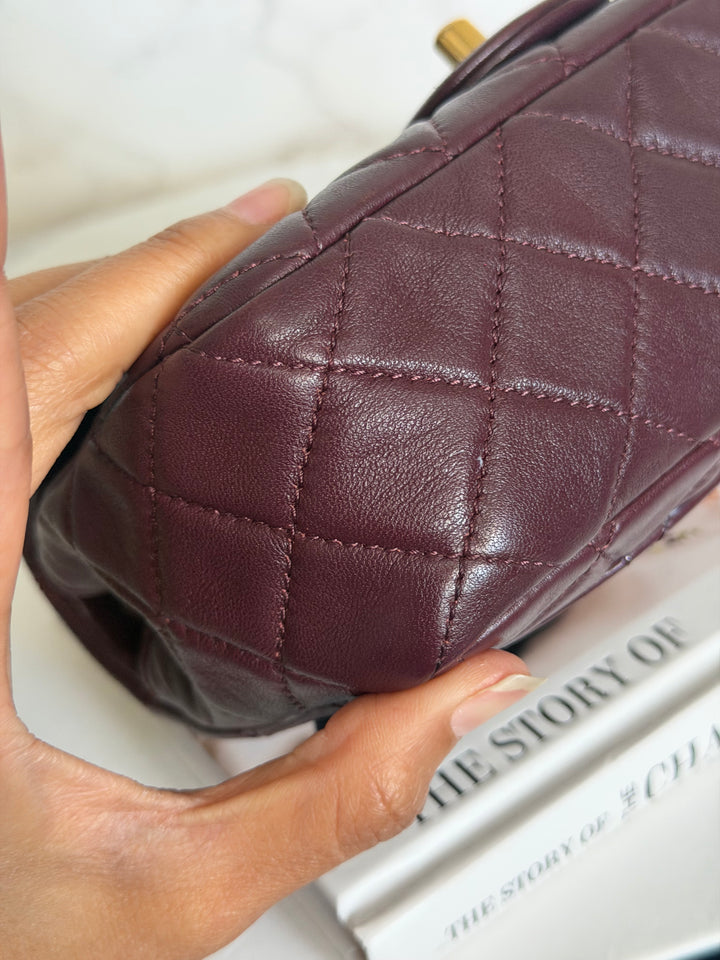 CHANEL 21B Burgundy Lambskin Aged GHW Pearl Crush Mini Rectangular Flap Bag 2021
