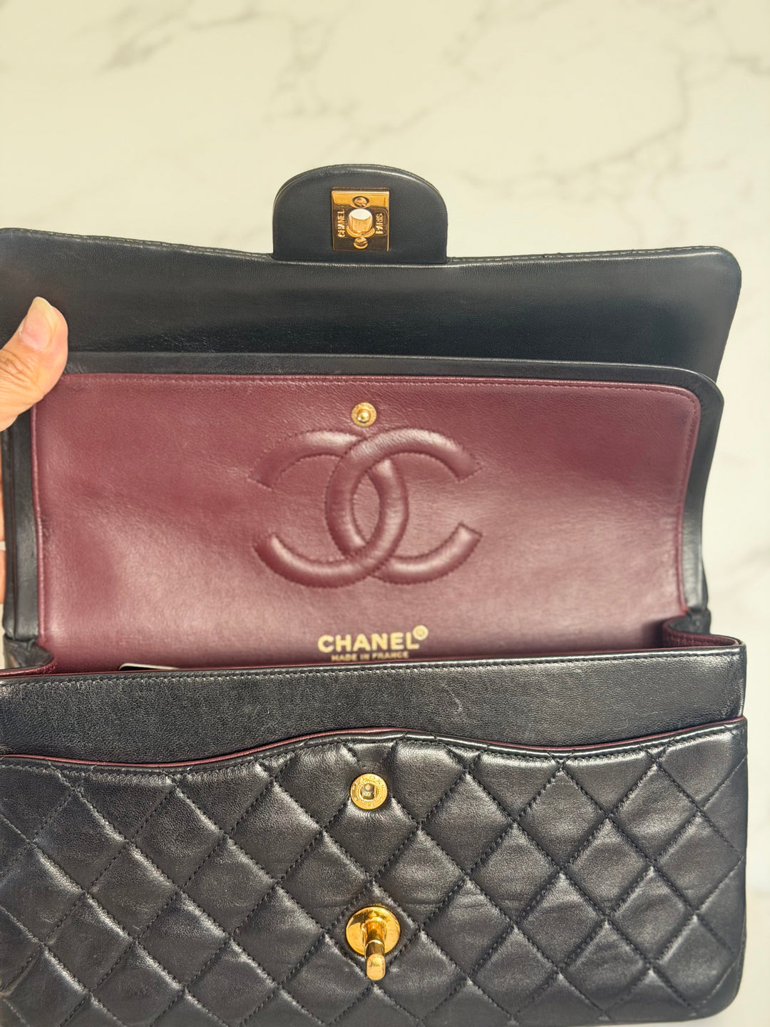 CHANEL series 6 Black Lambskin 24K GHW Vintage Medium ML Timeless Classic Double Flap Bag circa 2000-2002
