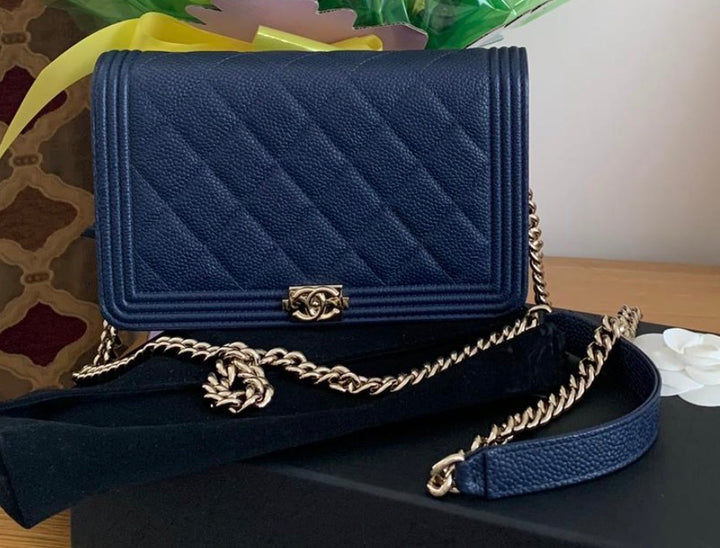 CHANEL series 28 Navy caviar LGHW Boy Wallet On Chain (WOC)
