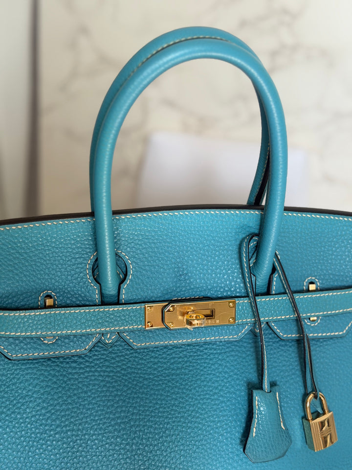 HERMÈS Bleu Jean Togo Leather GHW Birkin 30 Stamp H in Sq 2004