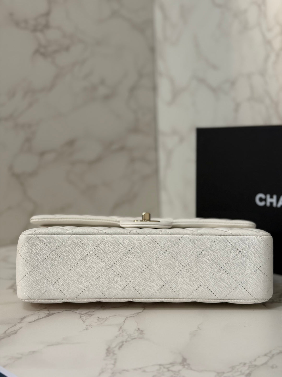 CHANEL 2023 White Caviar LGHW Medium ML Timeless Classic Double Flap Bag