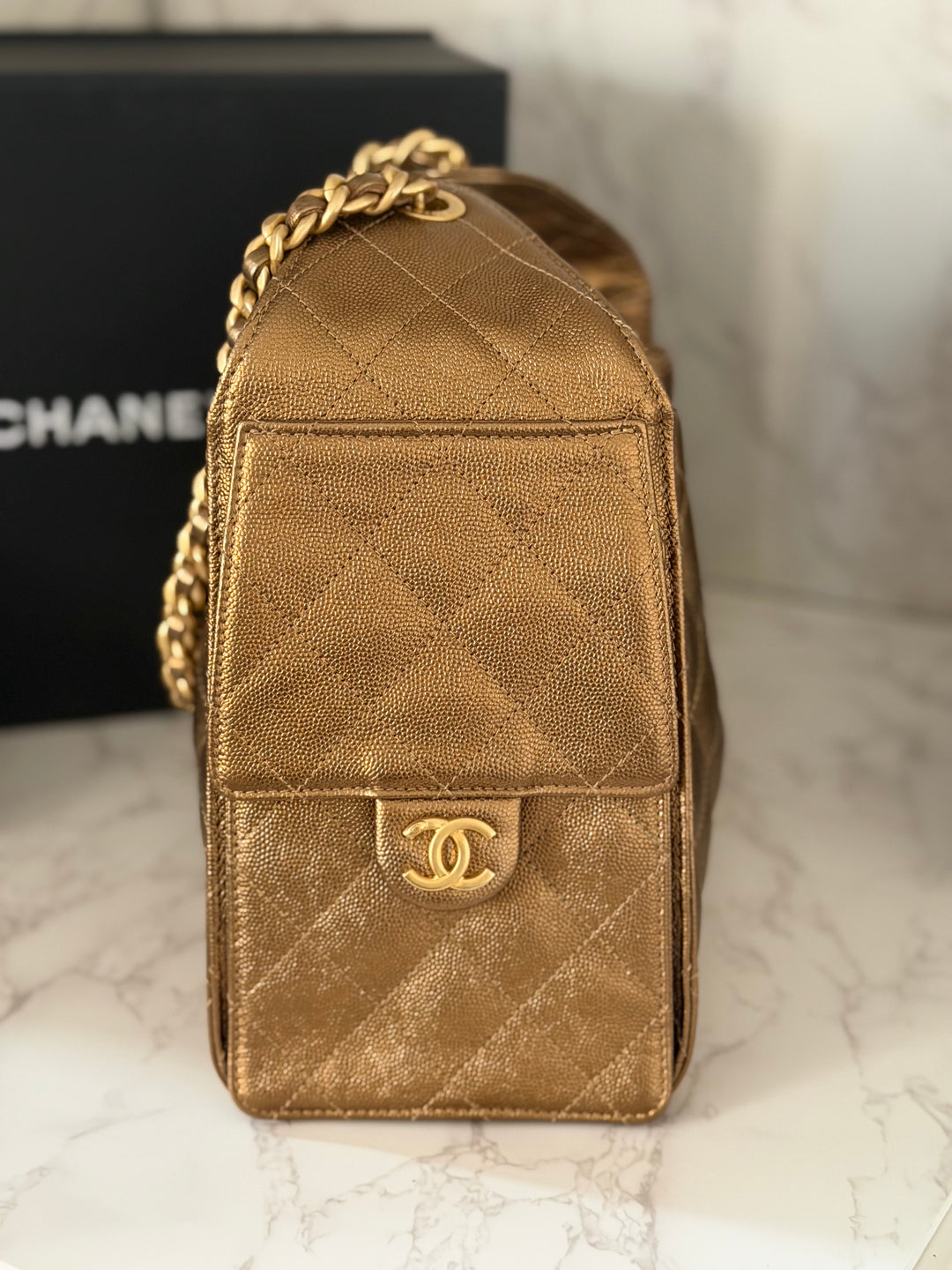 CHANEL 25A 2025 Bronze Caviar aged GHW 25 Hobo Bag size Small