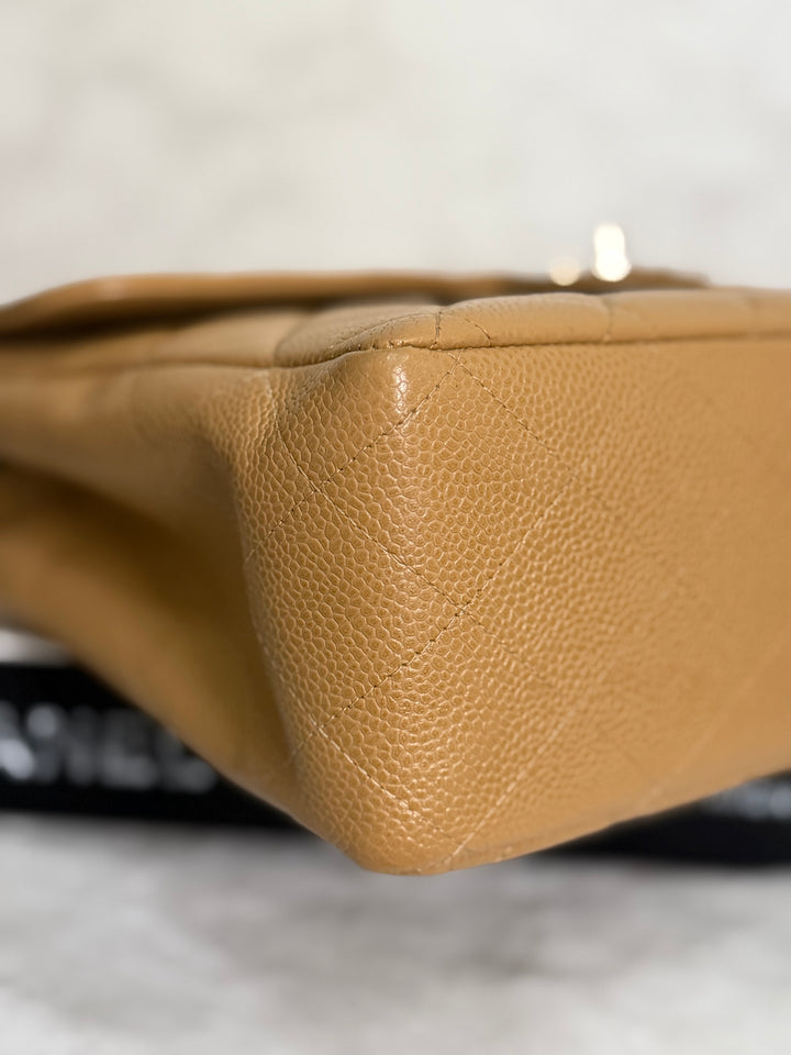 CHANEL series 6 Dark Beige Caviar SHW Vintage Jumbo Single Flap Bag