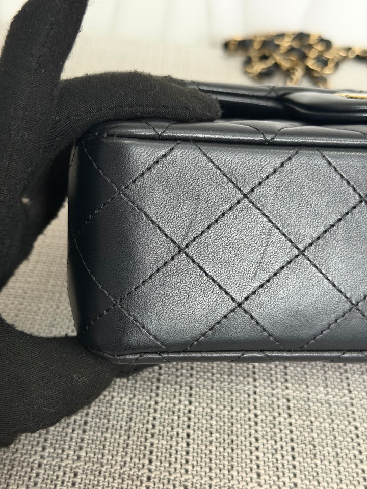 CHANEL Black Lambskin LGHW Mini Rectangular Flap Bag 2025