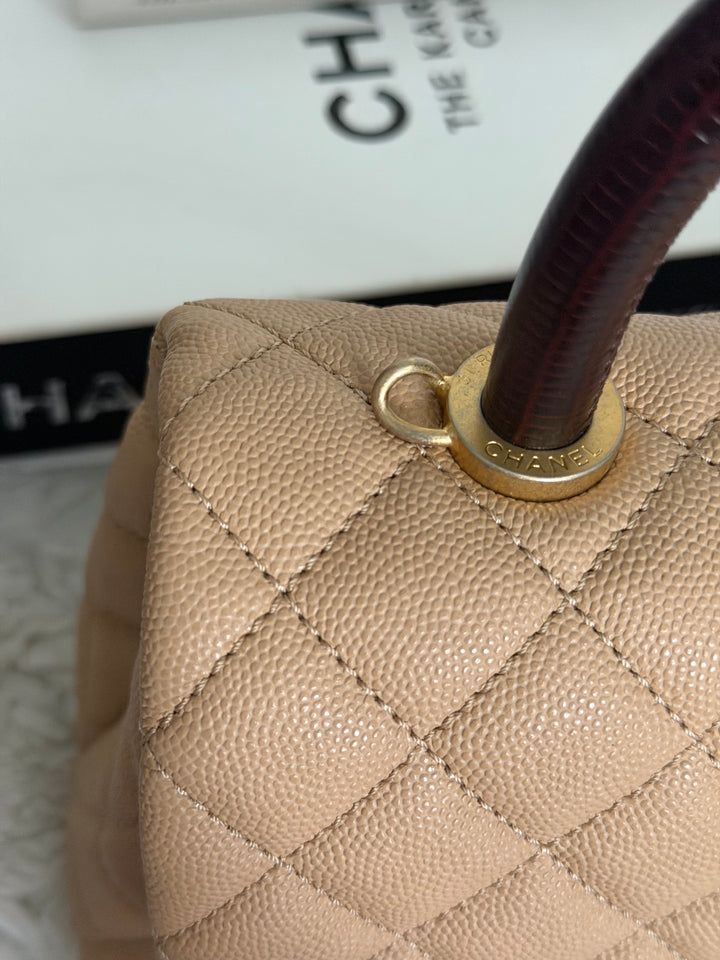 CHANEL series 29 Beige Caviar Aged GHW Deep burgundy Lizard Handle Coco Handle size Small 2019/2020