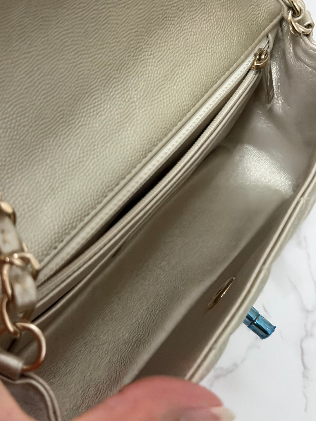 CHANEL series 23 Champagne Gold Caviar LGHW Mini Rectangular Flap Bag