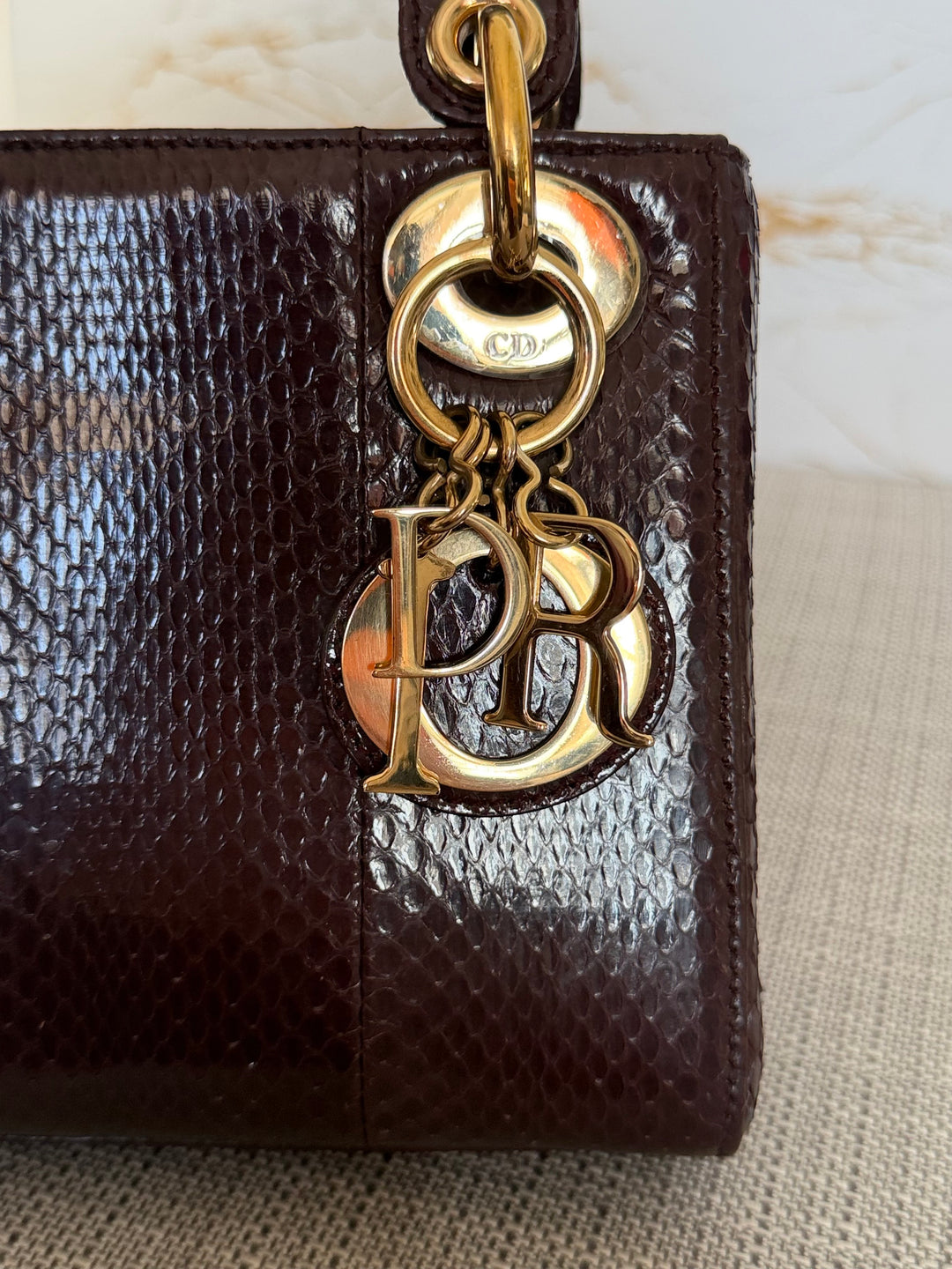 Dior Lady Dior MINI Burgundy Dark Red Python Leather 2018 LGHW