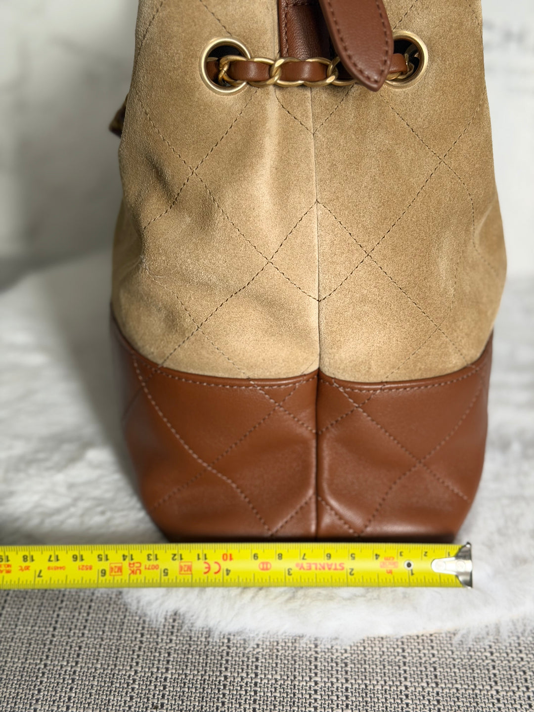 CHANEL 26S Beige Suede and Brown Leather Shopping Tote Bag 2026 size Small