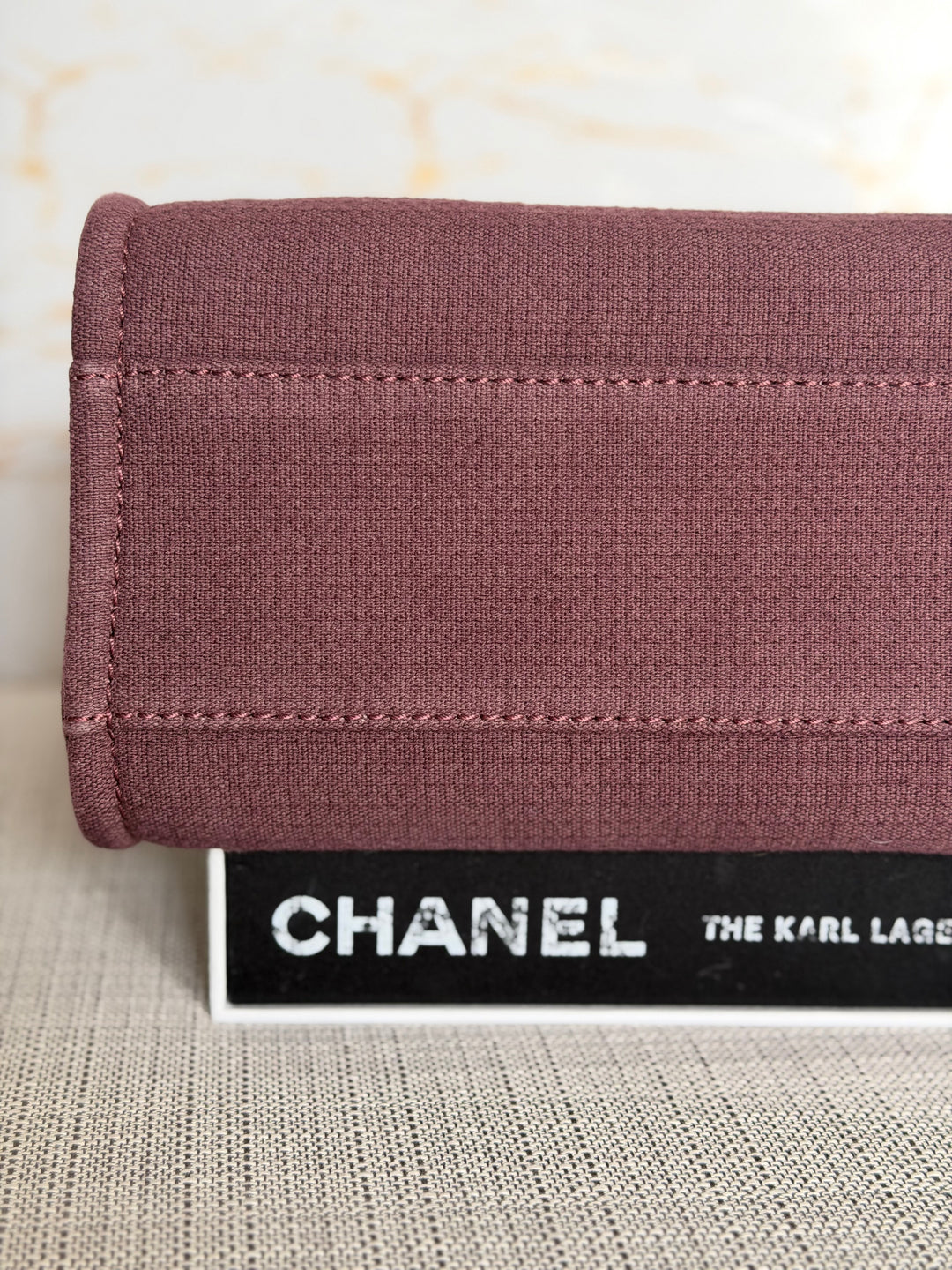 Chanel Burgundy Tweed Deauville Tote with Leather top handle size SMALL 13 inches 2024