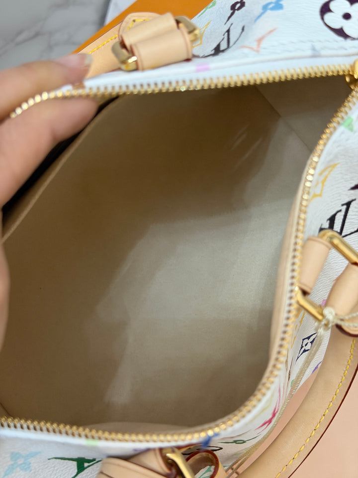 LOUIS VUITTON LV TM x LV Takashi Murakami Blanc White Multicolored Monogram canvas Speedy Bandouliere 25