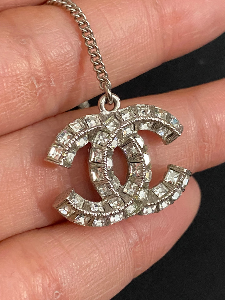 Chanel Crystal Earrings Silver Hardware