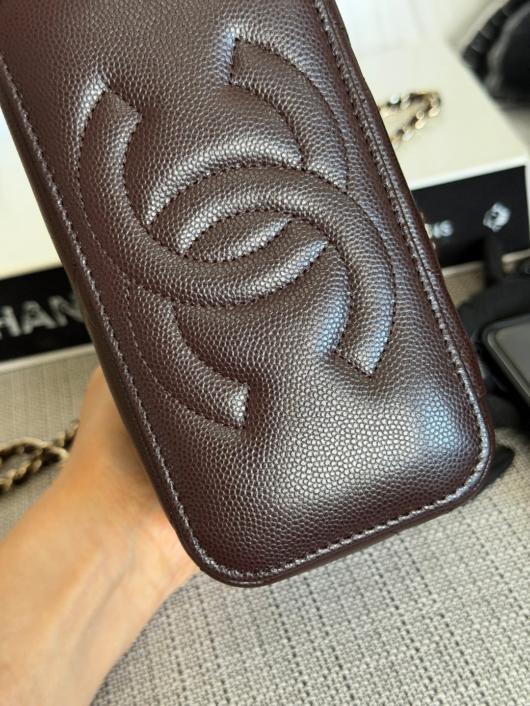 CHANEL 26S Dark Brown Caviar LGHW Small Vanity Case with Top Handle