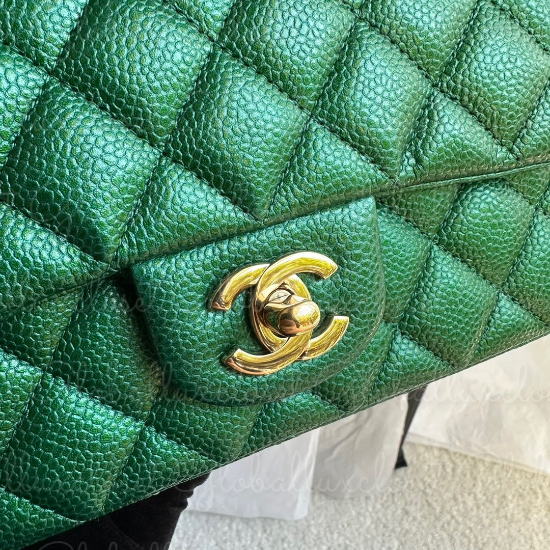 CHANEL 18S Series 25 Emerald Green Caviar LGHW Mini rectangular flap bag 2018 RARE UNICORN FIND