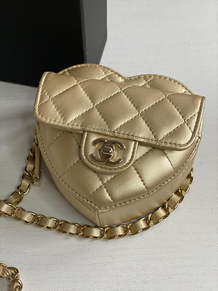Chanel 22S 2022 Gold Lambskin LGHW Heart Belt bag
