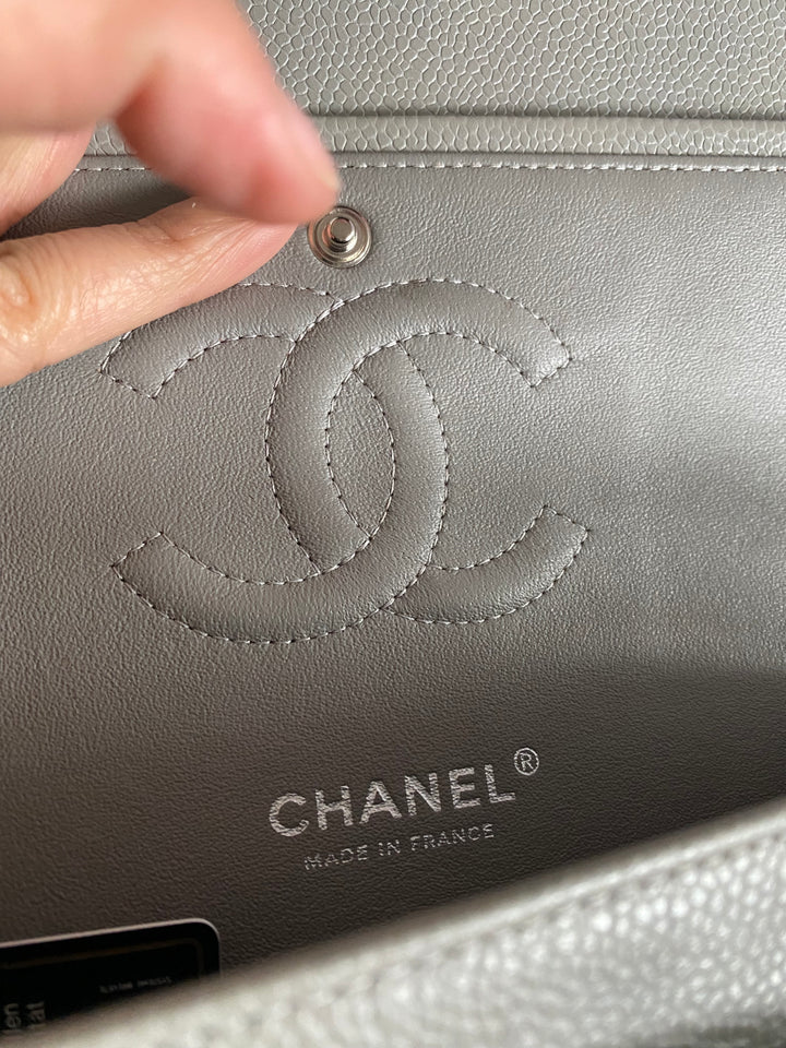 CHANEL series 19 Grey Caviar SHW Medium ML Double Flap Bag 14B collection 2014