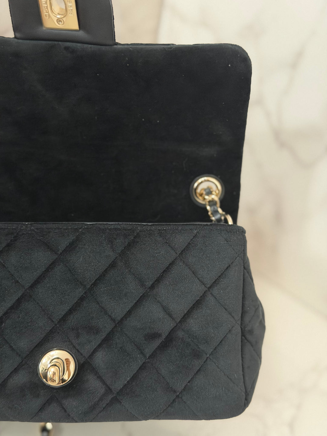 CHANEL series 30 20K collection 2020 Black Velvet Crystal Pearl Crush Adjustable Strap LGHW Mini Rectangular Flap Bag