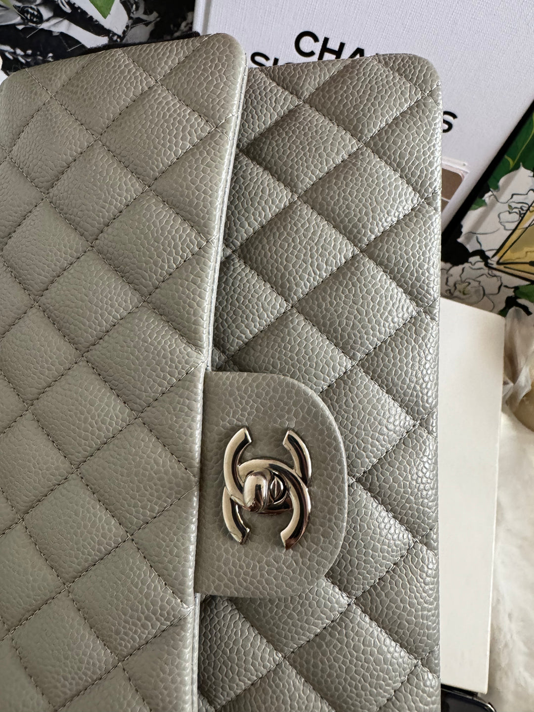 CHANEL series 19 Grey Caviar SHW Medium ML Double Flap Bag 14B collection 2014