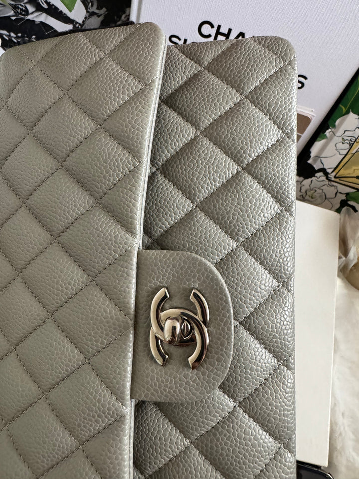 CHANEL series 19 Grey Caviar SHW Medium ML Double Flap Bag 14B collection 2014