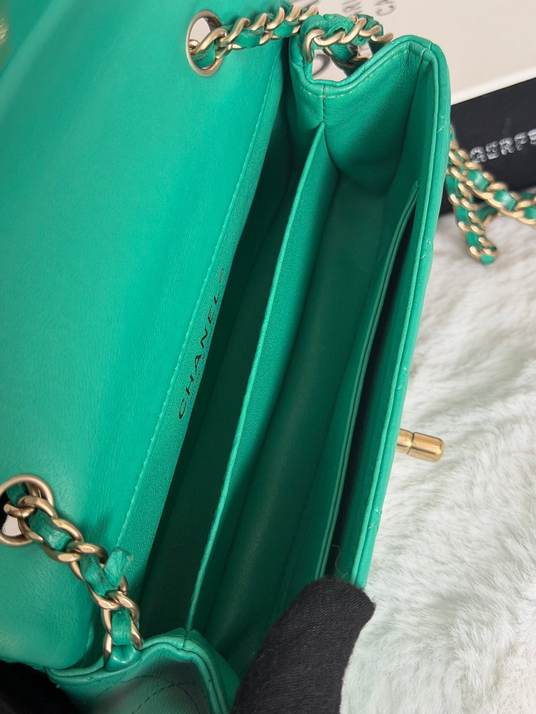 CHANEL series 21 Green Lambskin Brushed GHW Extra Mini Flap Bag 7.5 inches (discontinued line)