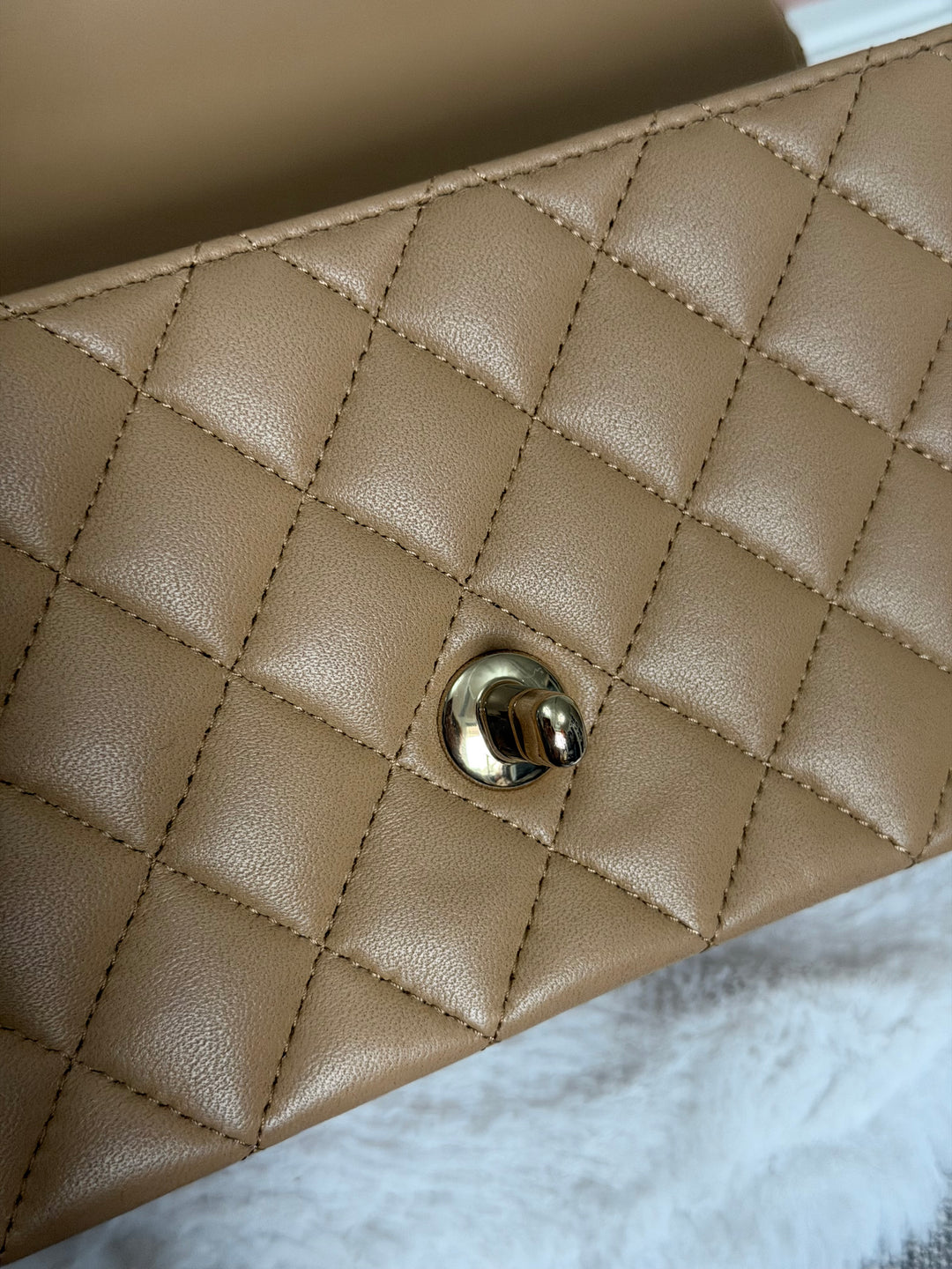 CHANEL Dark Beige Lambskin LGHW Mini Rectangular Flap Bag with Top Handle 2023