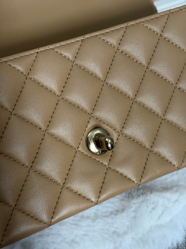 CHANEL Dark Beige Lambskin LGHW Mini Rectangular Flap Bag with Top Handle 2023