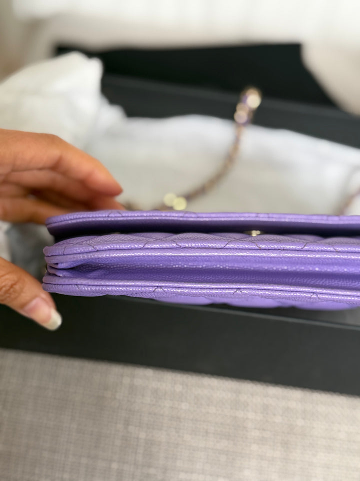 CHANEL series 28 20C Purple Caviar LGHW Classic Wallet on chain (WOC)