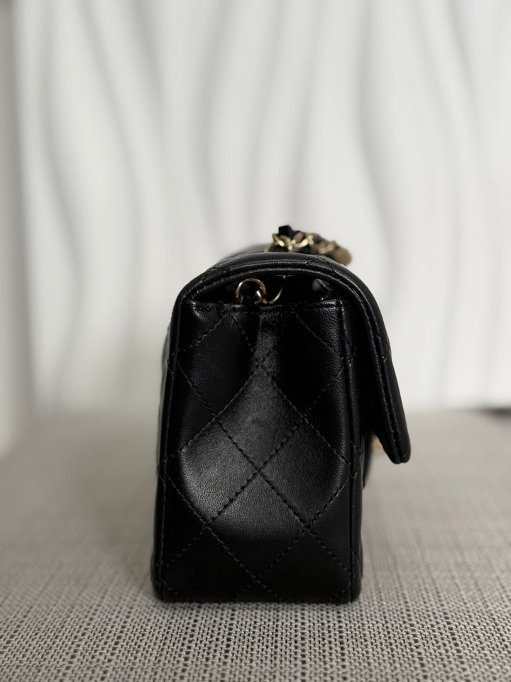 CHANEL Black Lambskin LGHW Mini Rectangular Flap Bag 2025