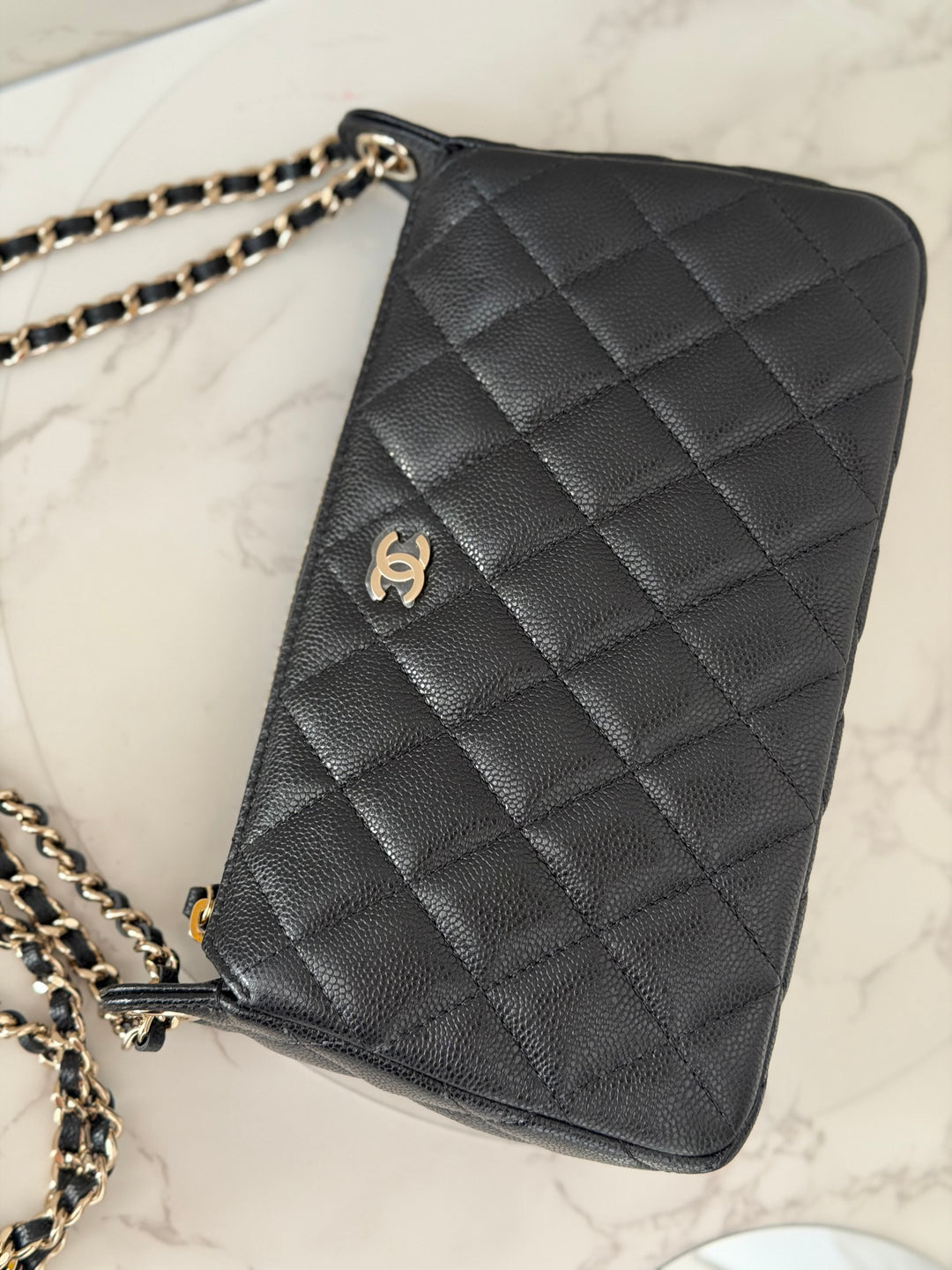 CHANEL New style Clutch/Wallet on Chain WOC in Black caviar LGHW and Burgundy lining 2025