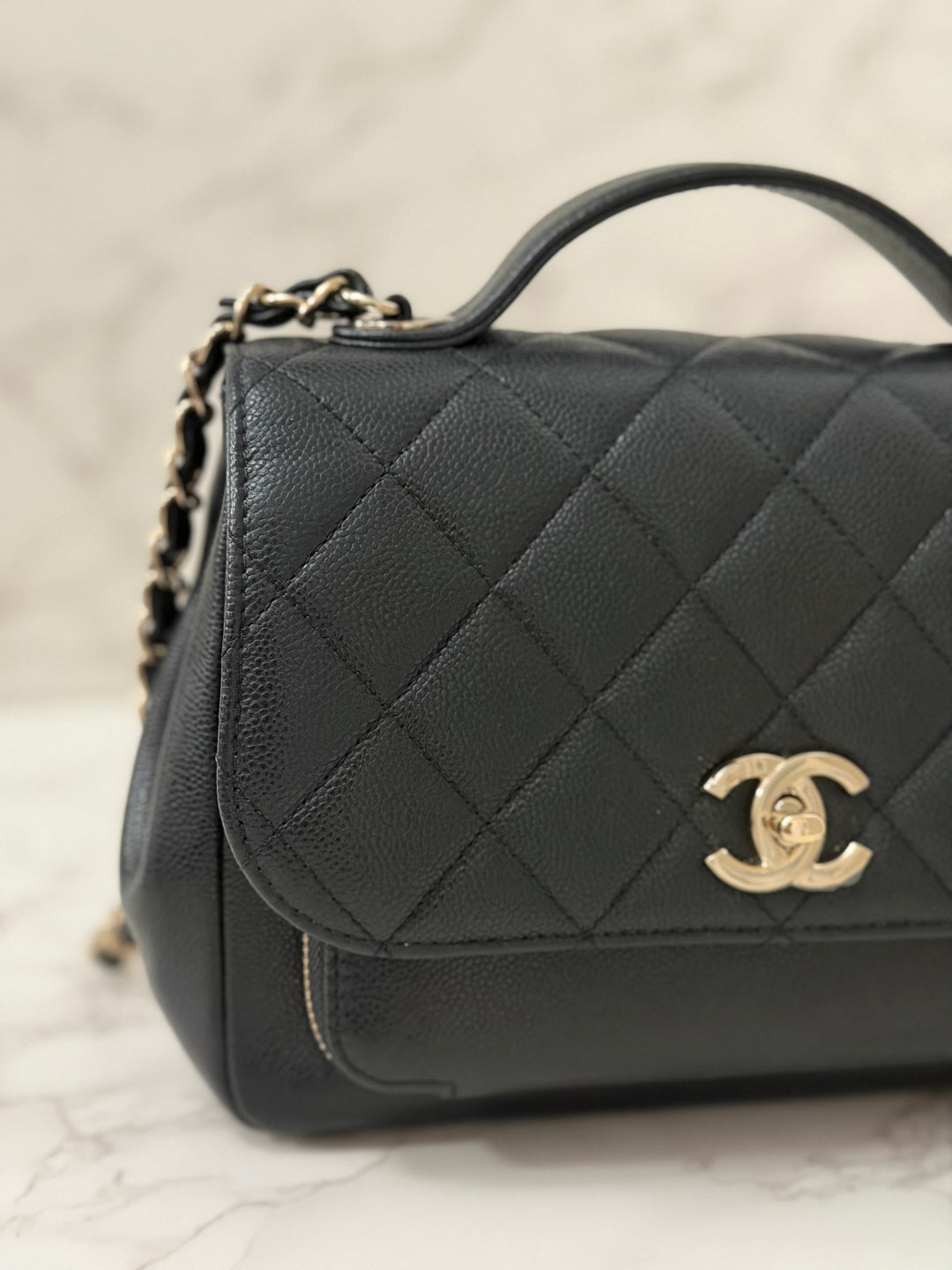 CHANEL Black Caviar LGHW Medium Business Affinity Flap Bag Microchipped