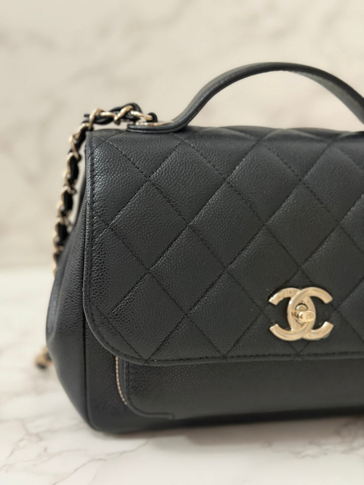 CHANEL Black Caviar LGHW Medium Business Affinity Flap Bag Microchipped