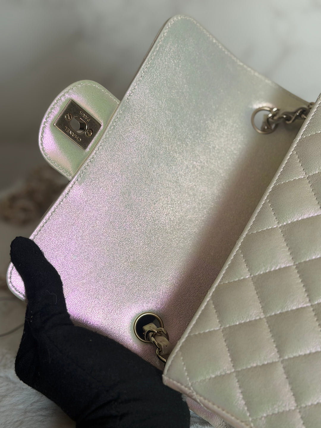 CHANEL 20B Iridescent Ivory Calf skin LGHW Mini Rectangular Flap Bag 2020