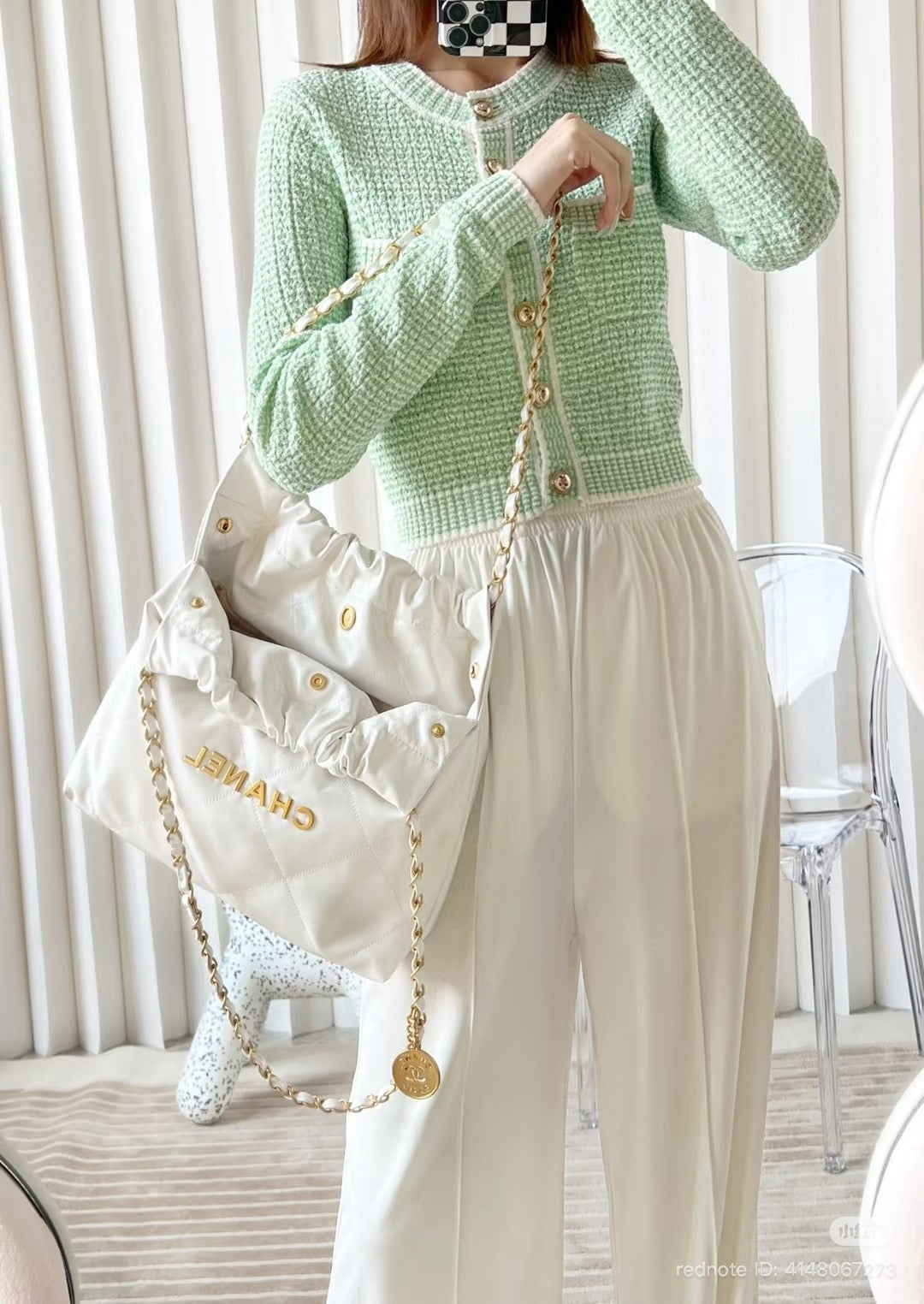 CHANEL 21C Green and White Knitted Cardigan size EU 34 2021